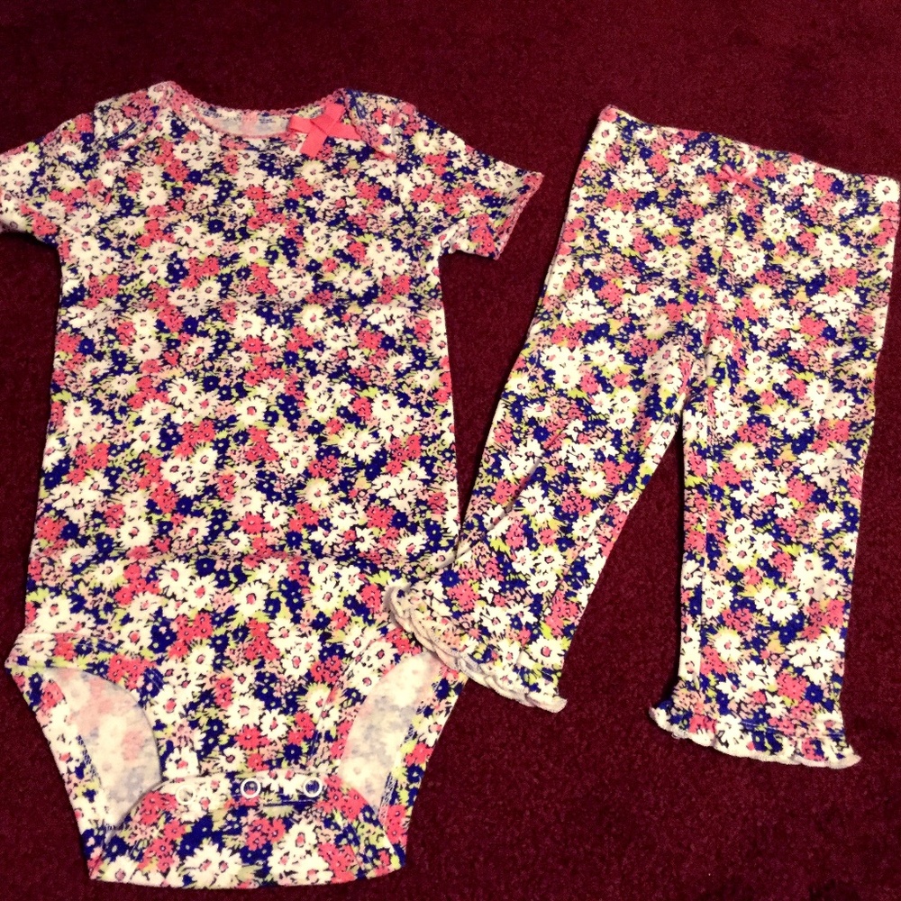 Girls Carters Just One You Floral Pants/Onesie Set